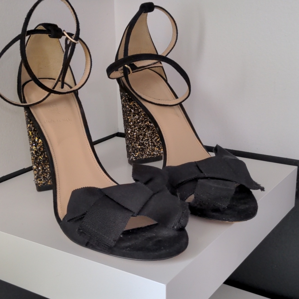 Jcrew glitter heel suede  bow heels sz10